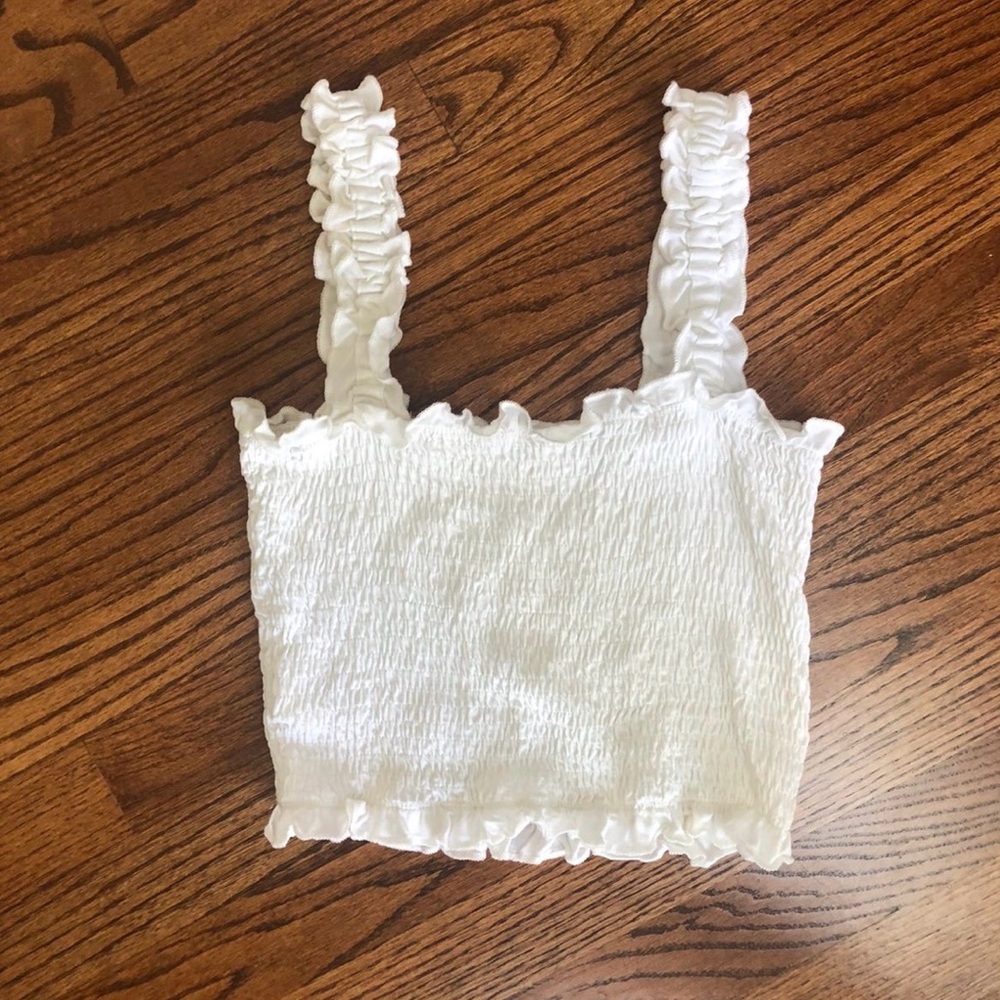 White Ruffled Stretchy Tank Top